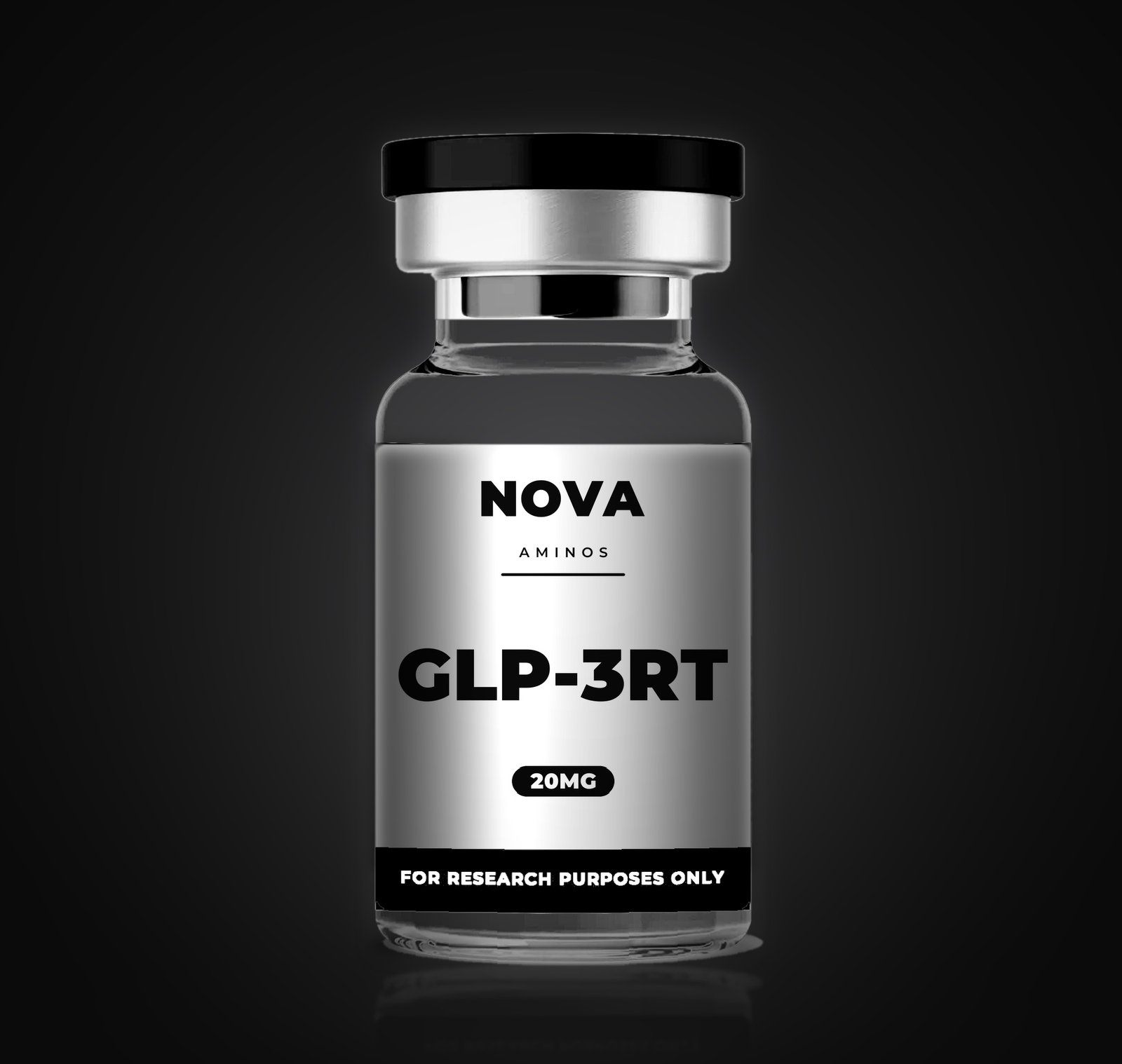 GLP-3RT 20mg research peptide vial, black and white